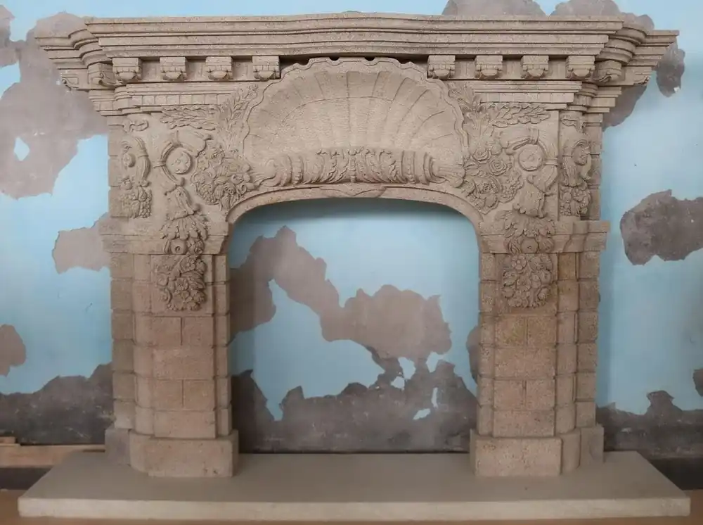 Neu Im Sortiment Casa Padrino cornice del camino barocco di lusso in pietra arenaria grigio 207 x A. 151 cm