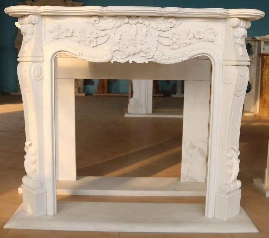 Casa Padrino cornice del camino in marmo barocco di lusso bianco 153 x A. 113 cm Schneller Versand