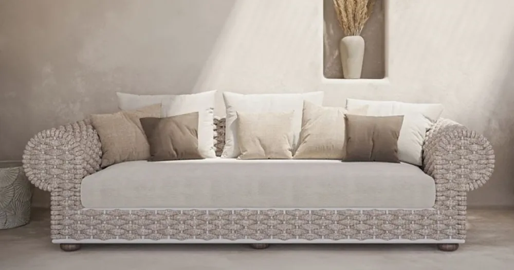 Sale Casa Padrino divano da giardino di lusso a 3 posti crema / beige / bianco / marrone 258 cm