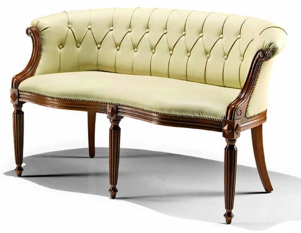 Casa Padrino divano barocco di lusso in vera pelle crema / marrone 136 cm - Fatto in Italia Markenware