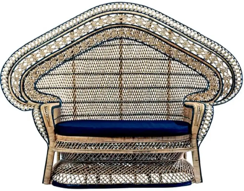 Casa Padrino divano da giardino vintage in rattan naturale / blu 200 cm Ausverkauf
