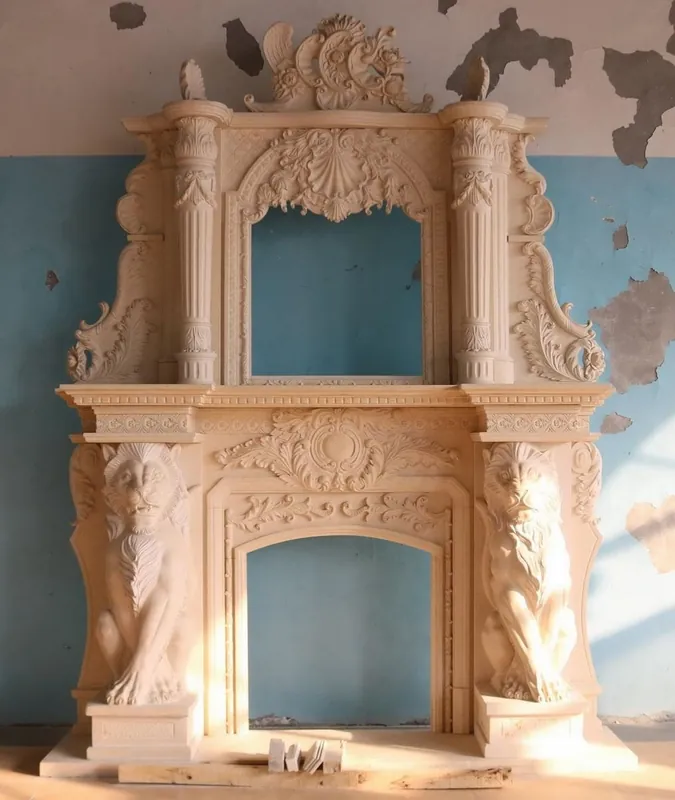 Casa Padrino cornice del camino in marmo barocco di lusso beige 260 x A. 350 cm Direktkauf