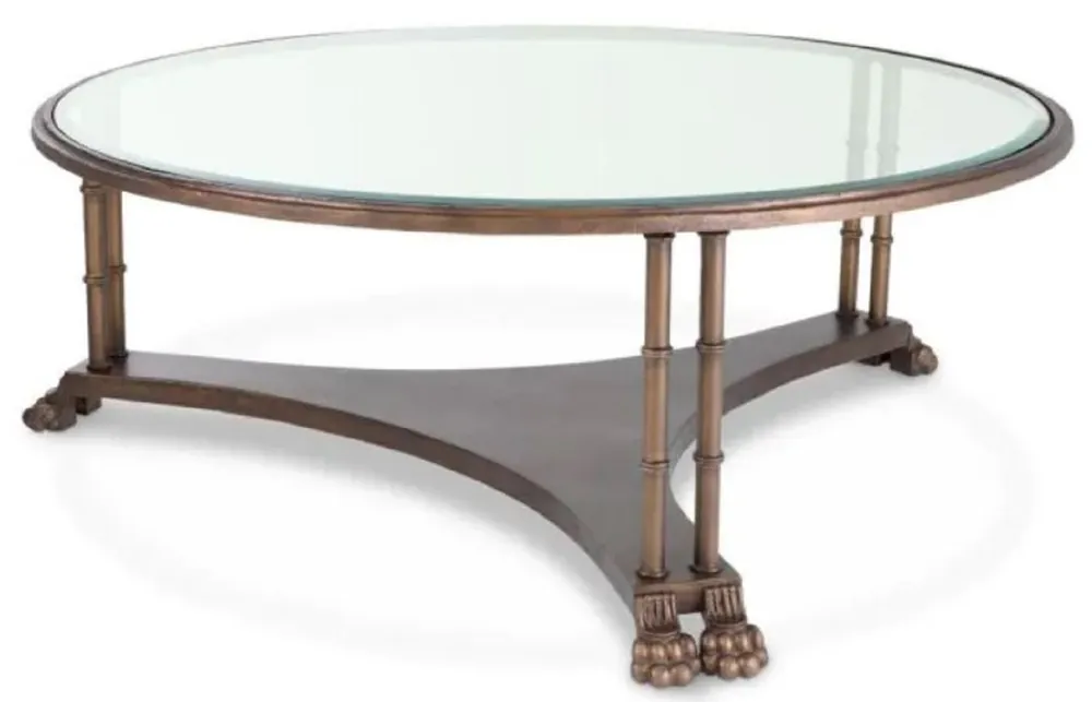 Must-Have Casa Padrino tavolo da salotto barocco di lusso con piano in vetro bronzo Ø 96 x A. 36,5 cm