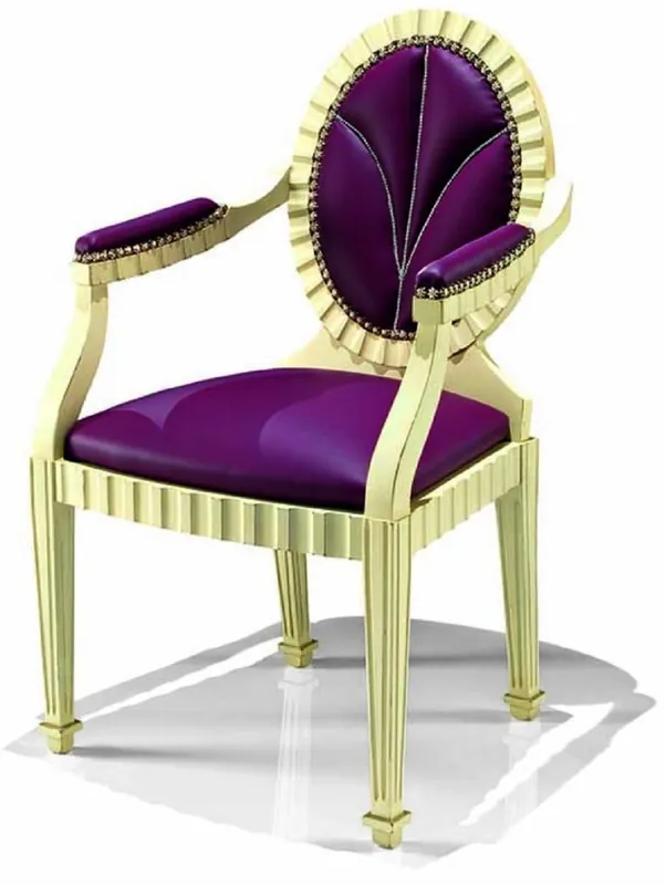 Casa Padrino Sedia da Sala da Pranzo Barocco di Lusso con Braccioli Viola / Avorio - Fatto in Italia Nur Heute
