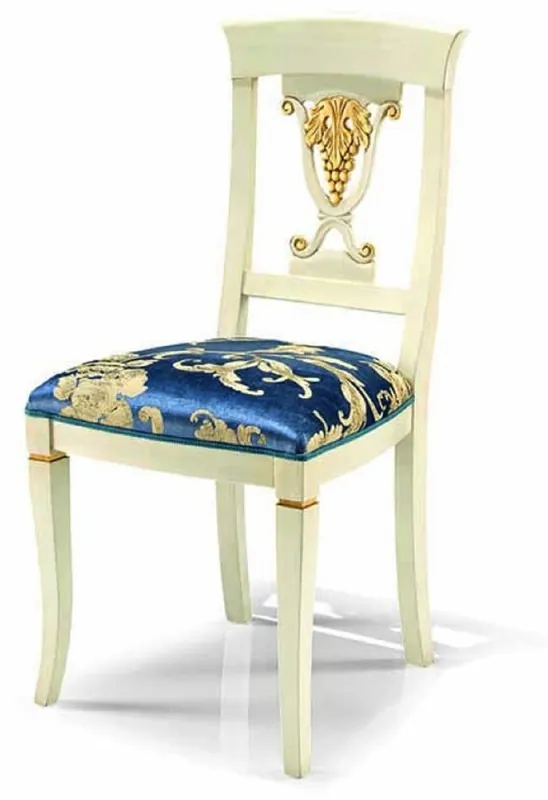 Abverkauf Casa Padrino Sedia da Sala da Pranzo Barocco di Lusso Blu / Avorio / Oro - Fatto in Italia