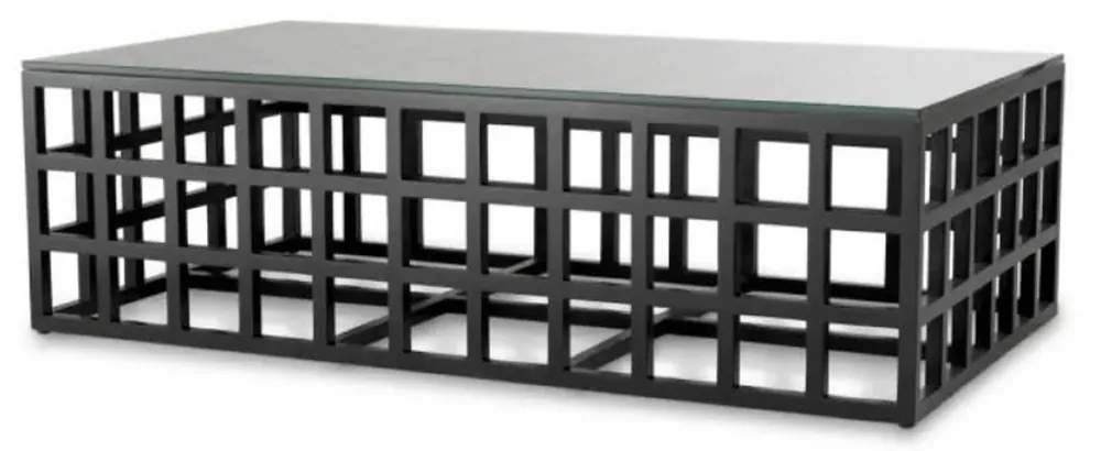 Nur Heute Casa Padrino tavolo da salotto di lusso in legno massello con piano in vetro nero 139,5 cm