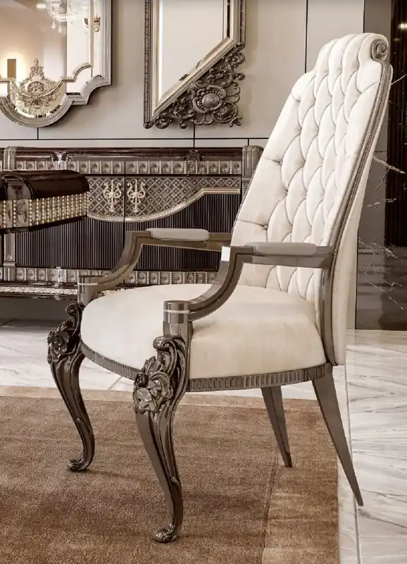 Jetzt Kaufen Casa Padrino sedia da pranzo barocco di lusso con braccioli crema / marrone scuro A. 100 cm