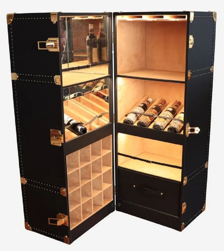 Casa Padrino armadio bar valigia di lusso in pelle nero / ottone A. 135 cm - Fatto in Italia Kracherpreis