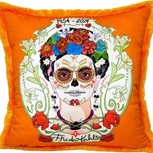 Kracherpreis Frida Kahlo di Casa Padrino cuscino decorativo di lusso con strass arancione / colorato