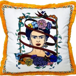 Sonderangebot Frida Kahlo di Casa Padrino cuscino decorativo di lusso con strass bianco / colorato / arancione