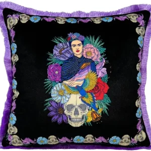 Frida Kahlo di Casa Padrino cuscino decorativo di lusso con strass colorato / nero / viola Echt