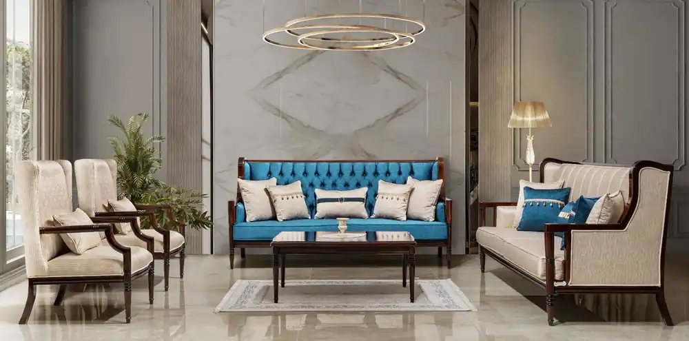 Casa Padrino set di mobili da soggiorno in stile barocco di lusso beige / blu / marrone scuro Top-Seller