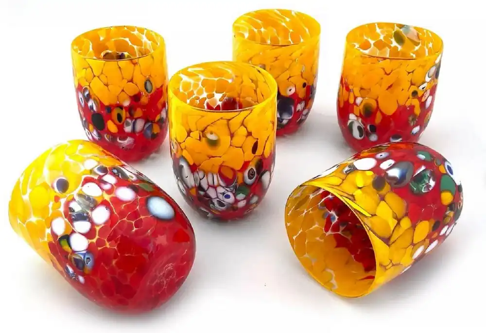 Casa Padrino set di 6 bicchieri da acqua di lusso in vetro cristallo di Murano giallo / rosso Ø 8 x A. 10,5 cm - Fatto in Italia Abverkauf