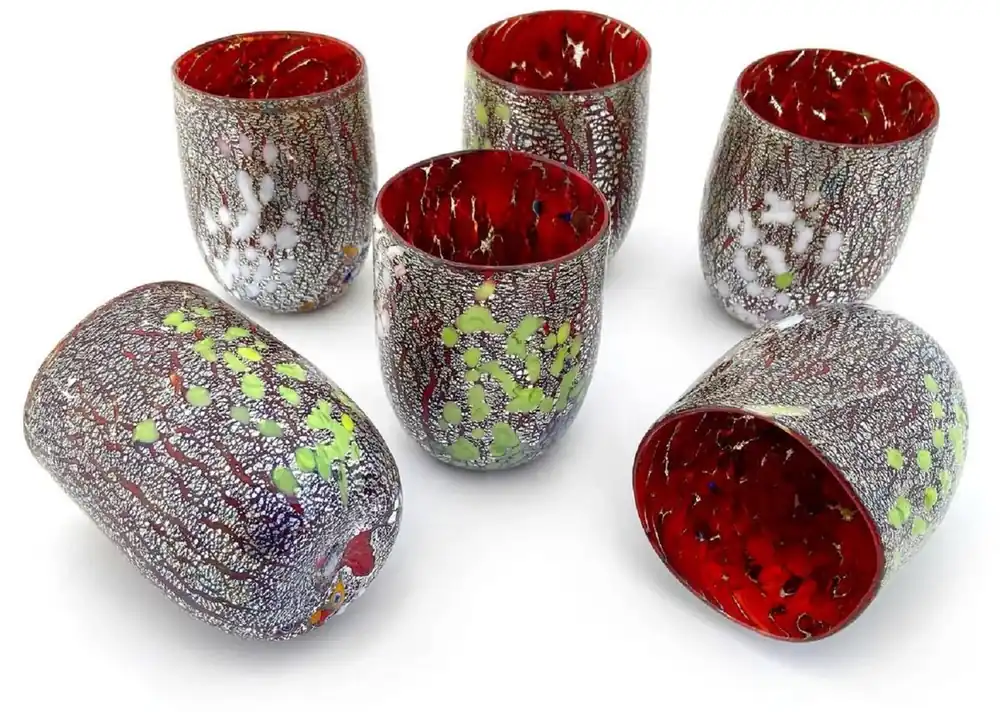 Casa Padrino set di 6 bicchieri da acqua di lusso in vetro cristallo di Murano rosso Ø 8 x A. 10,5 cm - Fatto in Italia Zertifiziert