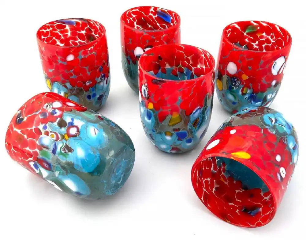 Casa Padrino set di 6 bicchieri da acqua di lusso in vetro cristallo di Murano rosso / turchese Ø 8 x A. 10,5 cm - Fatto in Italia Must-Have