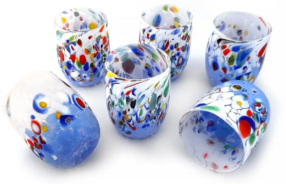 Casa Padrino set di 6 bicchieri da acqua di lusso in vetro cristallo di Murano bianco / azzurro Ø 8 x A. 10,5 cm - Fatto in Italia Nur Für Kurze Zeit
