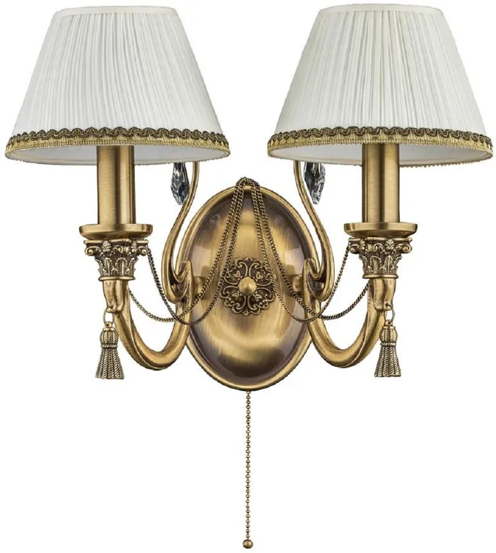 Highlight Casa Padrino lampada da parete doppia in cristallo barocco di lusso ottone con patina / bianco 38 cm
