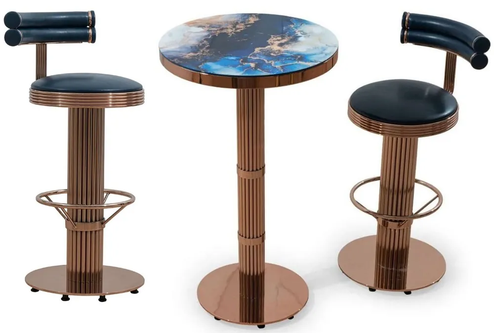 Casa Padrino set di mobili da bar di lusso nero / rame - 1 Tavolo da Bar e 2 Sgabelli da Bar Angebot