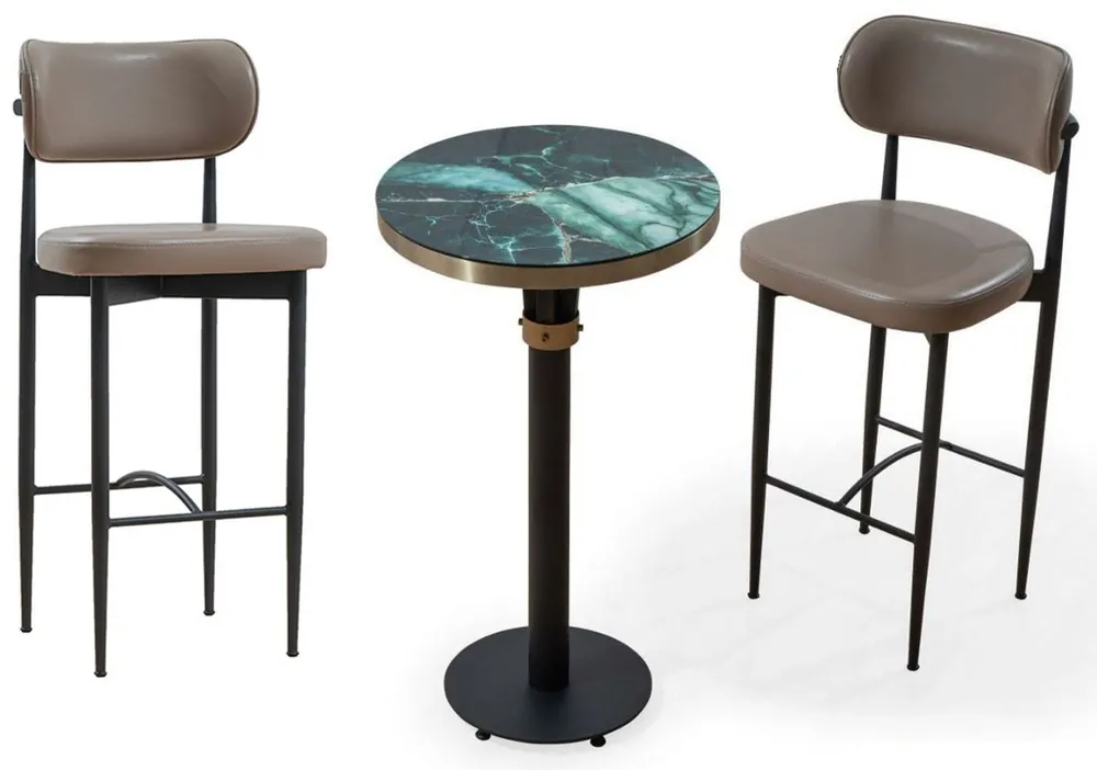 Nur Für Kurze Zeit Casa Padrino set di mobili da bar di lusso grigio / nero - 1 Tavolo da Bar e 2 Sedie da Bar