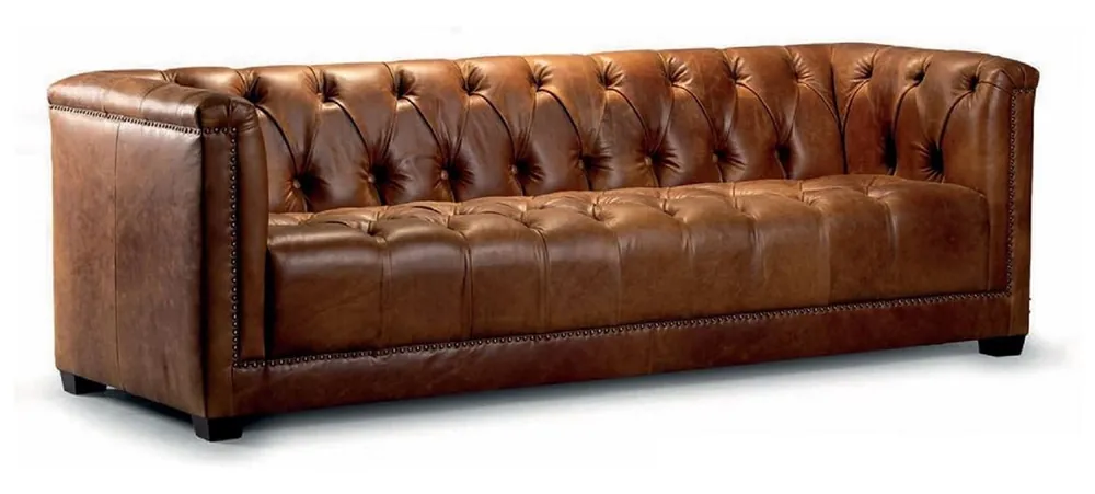 Sonderaktion Casa Padrino divano Chesterfield di lusso a 3 posti in vera pelle marrone vintage 203 cm
