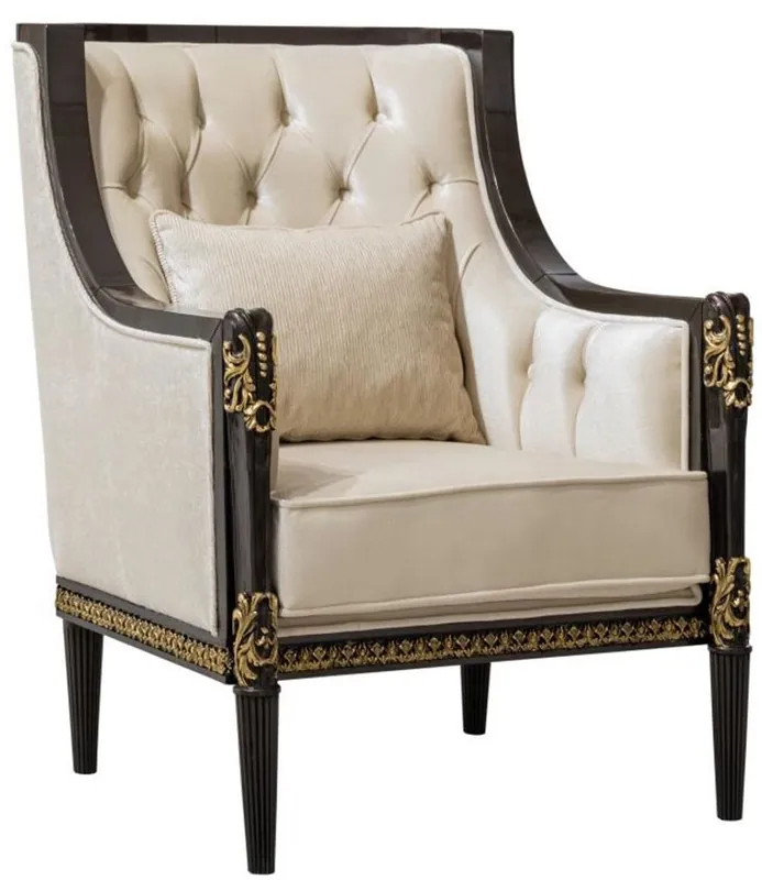 Casa Padrino poltrona da soggiorno barocco di lusso crema / marrone scuro / oro - Mobili Barocchi Jetzt Bestellen