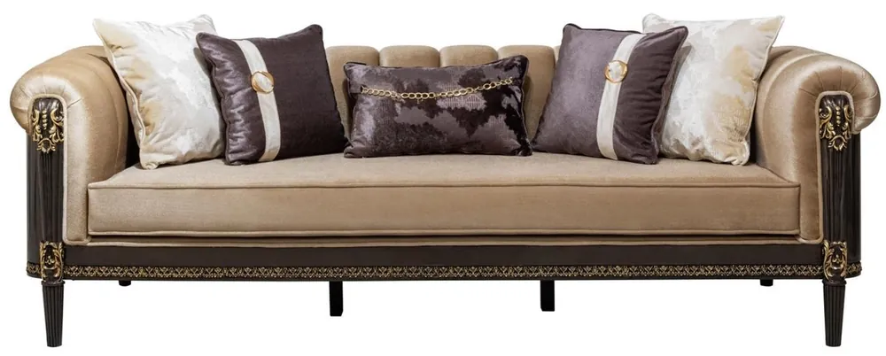Casa Padrino divano barocco di lusso marrone chiaro / marrone scuro / oro 235 cm - Mobili Barocchi Schnäppchen