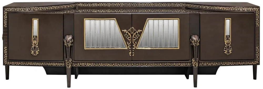 Saisonangebot Casa Padrino armadio TV barocco di lusso marrone scuro / oro 235 cm - Mobili Barocchi