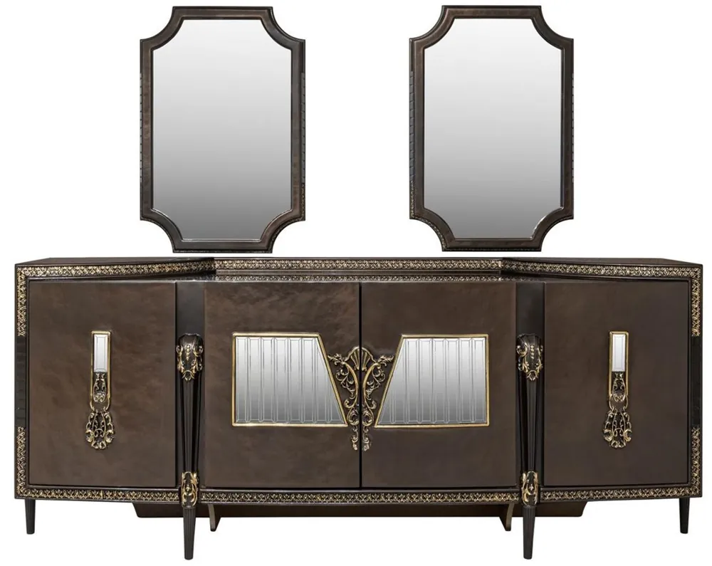 Saisonangebot Casa Padrino credenza barocco di lusso e 2 specchi marrone scuro / oro - Mobili Barocchi