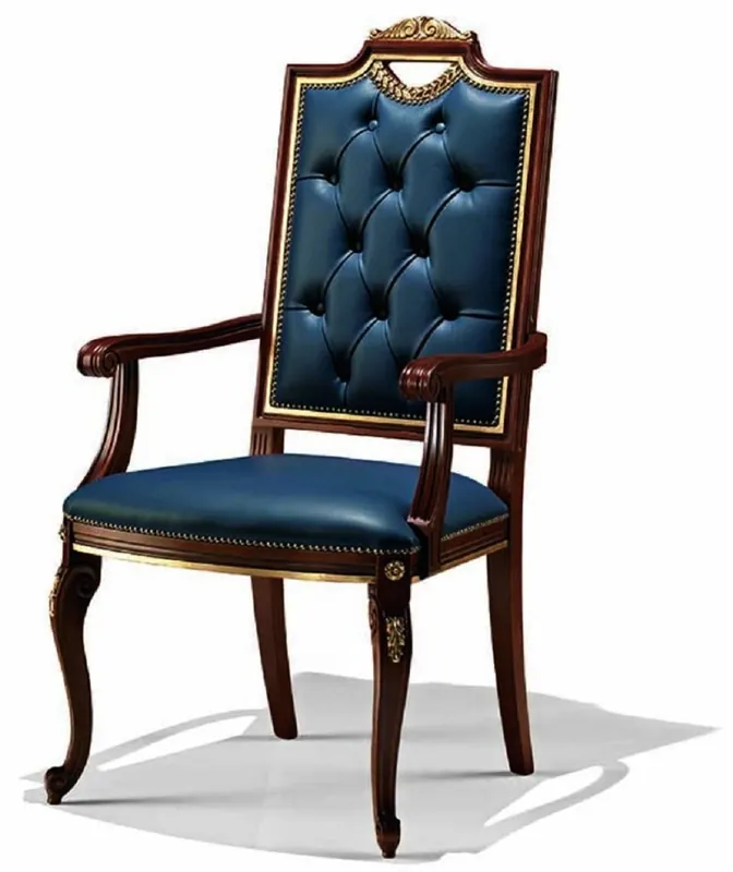 Casa Padrino Sedia da Sala da Pranzo Barocco di Lusso con Braccioli Blu / Marrone / Oro - Mobili Barocchi Fatto in Italia Jetzt Kaufen