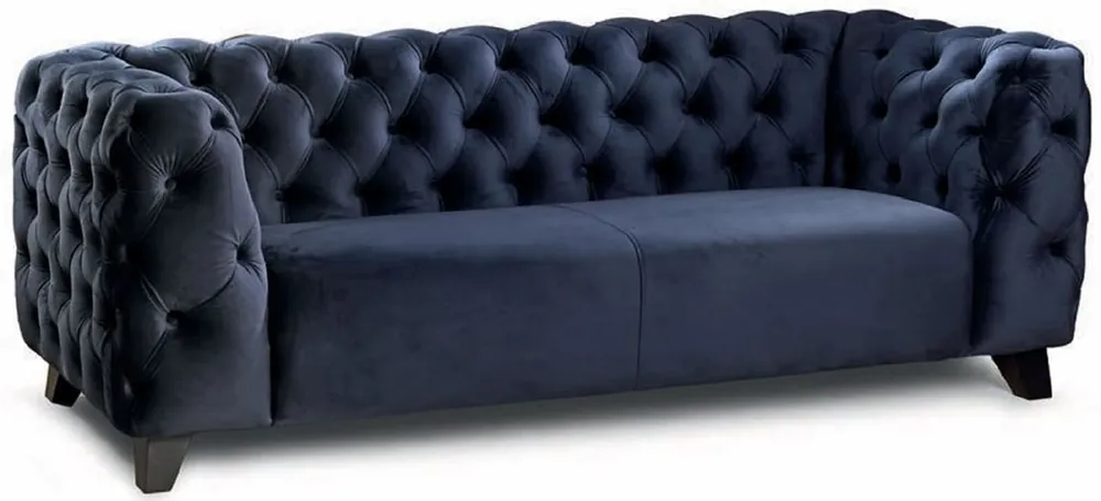 Casa Padrino Divano a 3 Posti Chesterfield di Lusso Blu / Nero 217 cm Abverkauf