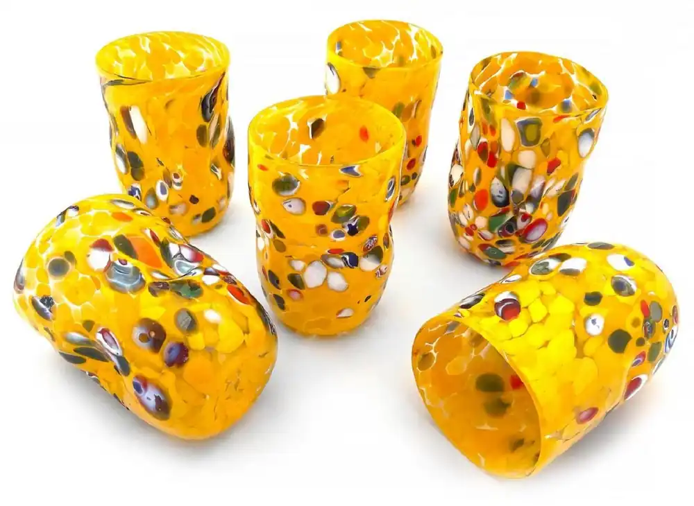 Casa Padrino set di 6 bicchieri da acqua di lusso in vetro cristallo di Murano giallo Ø 8 x A. 12 cm - Fatto in Italia Neu