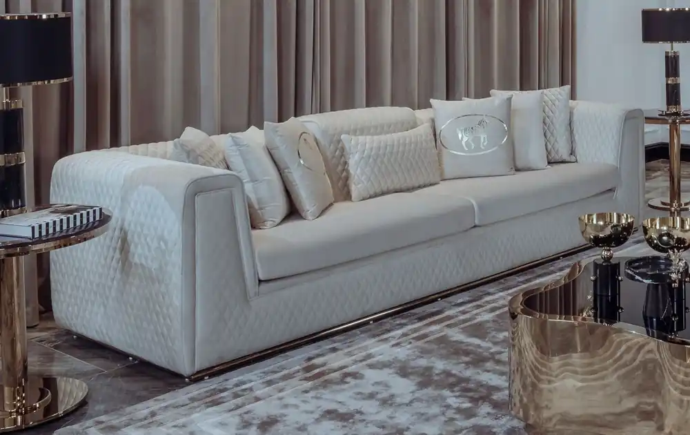 Rabatt Casa Padrino Divano da Soggiorno e Hotel di Lusso Crema / Oro 260 cm