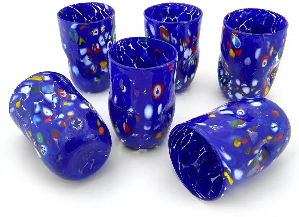 Casa Padrino set di 6 bicchieri da acqua di lusso in vetro cristallo di Murano blu Ø 8 x A. 12 cm - Fatto in Italia Bestseller
