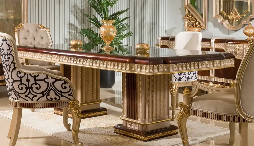 Casa Padrino tavolo da pranzo barocco di lusso marrone scuro / grigio / oro 250 cm Direkt Vom Hersteller
