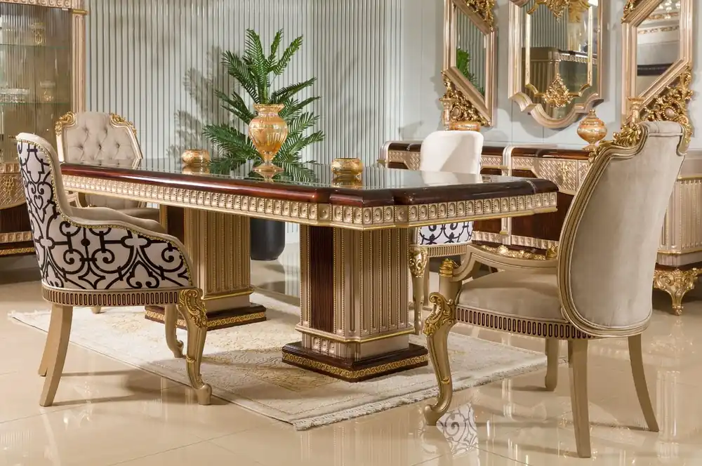 Casa Padrino set di mobili per sala da pranzo barocco di lusso marrone scuro / grigio / oro Neue Ware