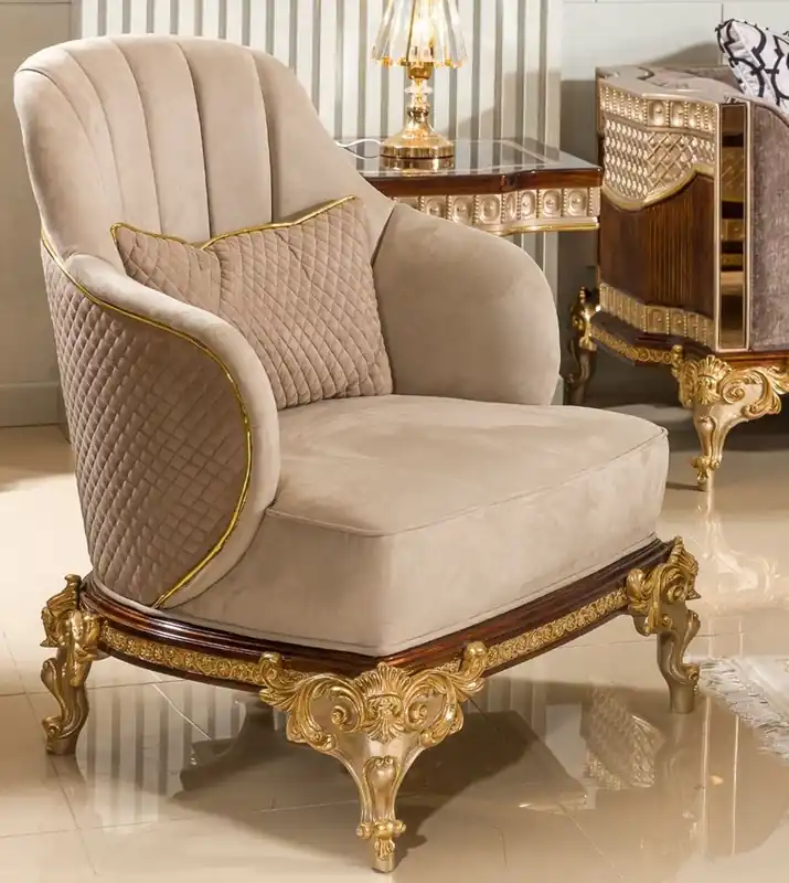 Jetzt Kaufen Casa Padrino poltrona da soggiorno barocco di lusso grigio / marrone scuro / oro - Mobili barocchi