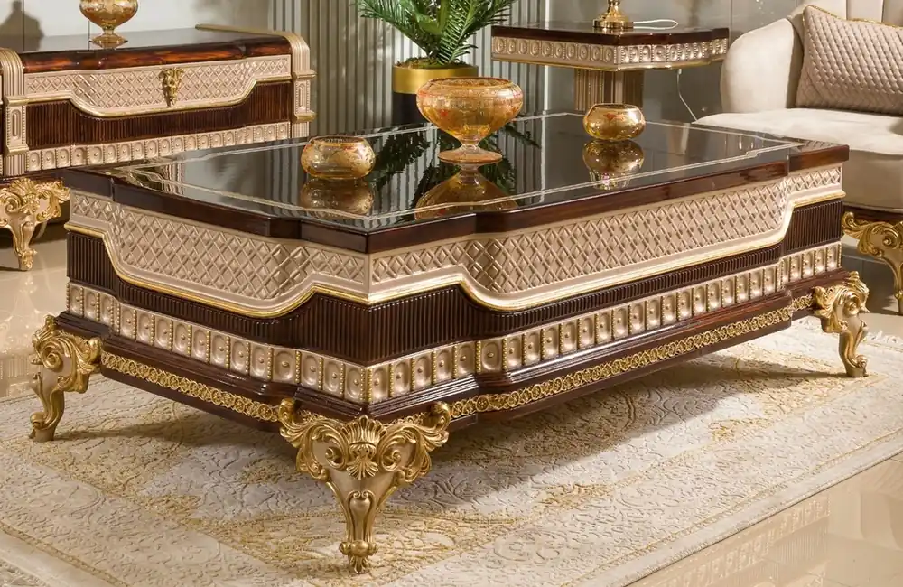 Casa Padrino tavolo da soggiorno barocco di lusso marrone scuro / grigio / oro 156 cm - Mobili barocchi Markenware