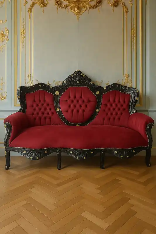Casa Padrino divano barocco in velluto a 3 posti bordeaux rosso / nero / oro - Mobili barocchi Expressversand