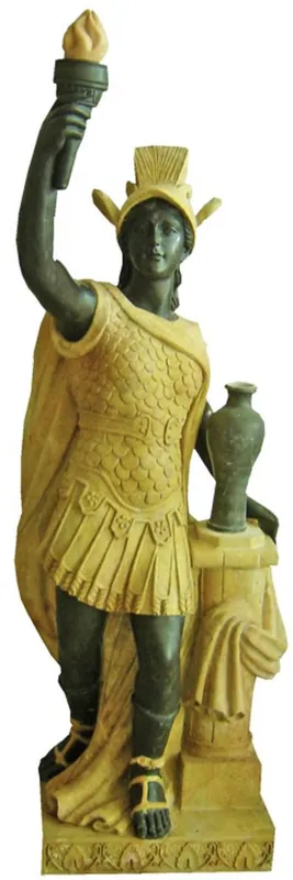 Preiswert Casa Padrino Scultura in Marmo in Stile Antico Romano con Fiaccola Destra Giallo / Grigio A. 150 cm