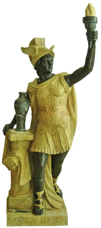 Sonderangebot Casa Padrino Scultura in Marmo in Stile Antico Romano con Fiaccola Sinistra Giallo / Grigio A. 150 cm