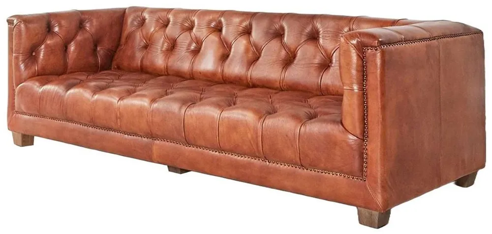 Abverkauf Casa Padrino divano Chesterfield di lusso in vera pelle marrone 240 cm - Mobili in vera pelle