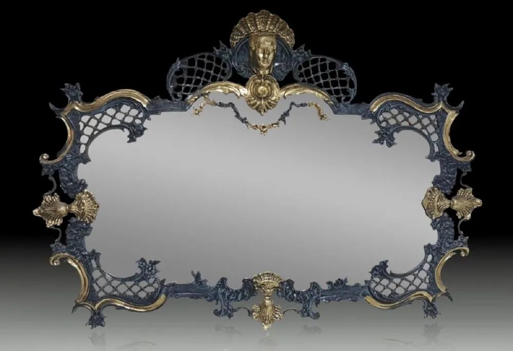 Markenware Casa Padrino specchio barocco di lusso in bronzo blu / oro 110 cm - Mobili barocchi