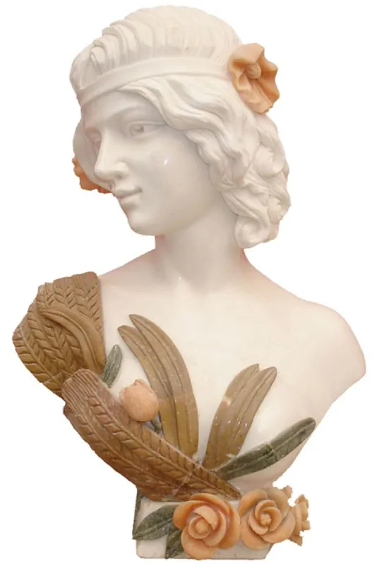 Casa Padrino busto decorativo in marmo Art Nouveau di lusso signora bianco / marrone / beige / verde A. 60 cm Sale
