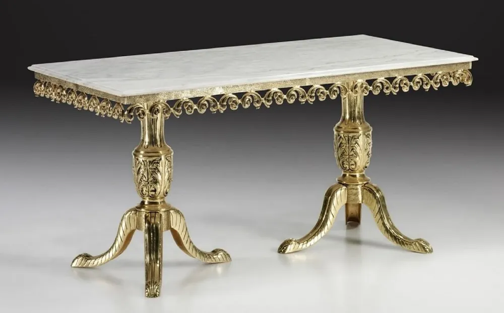 Casa Padrino tavolo da pranzo barocco di lusso con piano in marmo oro / bianco 165 cm - Mobili per sala da pranzo barocco Preis Gesenkt