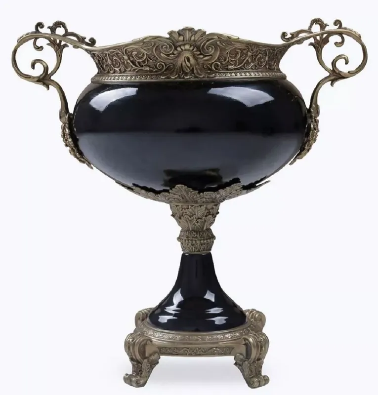 Casa Padrino ciotola barocco in porcellana nero / bronzo A. 36 cm - Accessori decorativi barocchi Heißes Angebot
