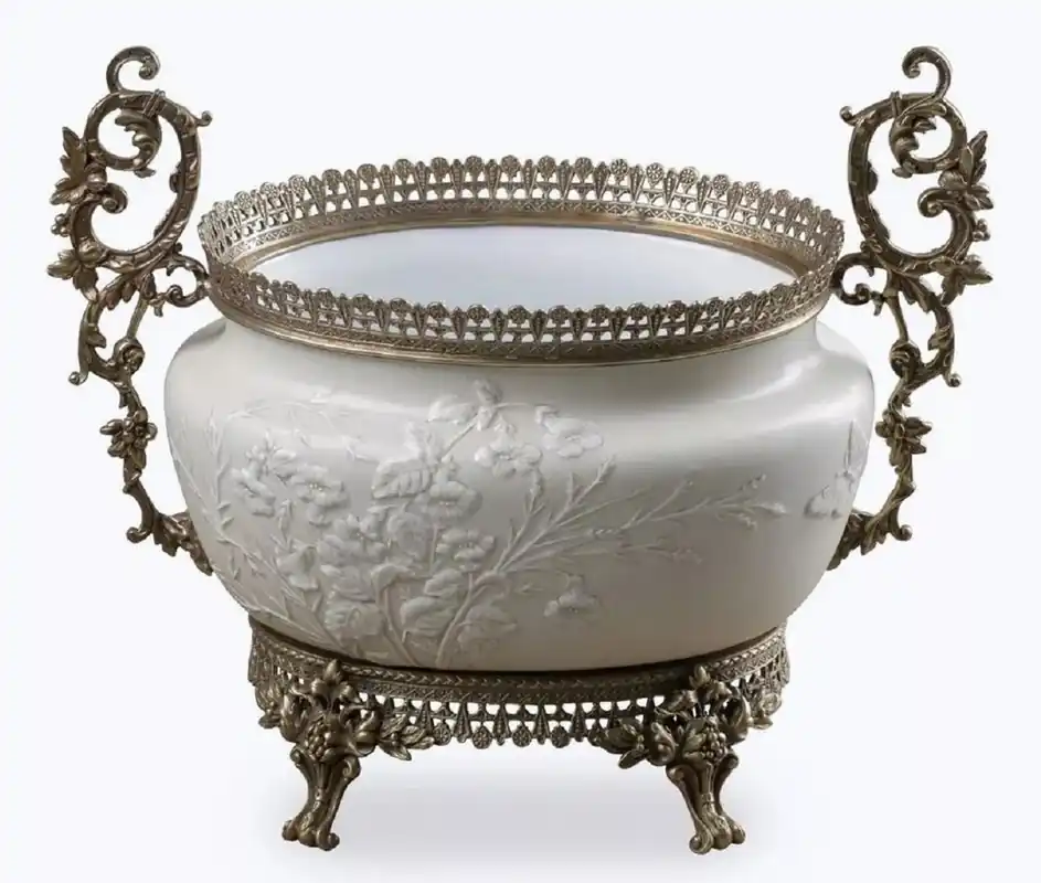 Must-Have Casa Padrino ciotola barocco in porcellana grigio / bianco / bronzo A. 34 cm - Accessori decorativi barocchi