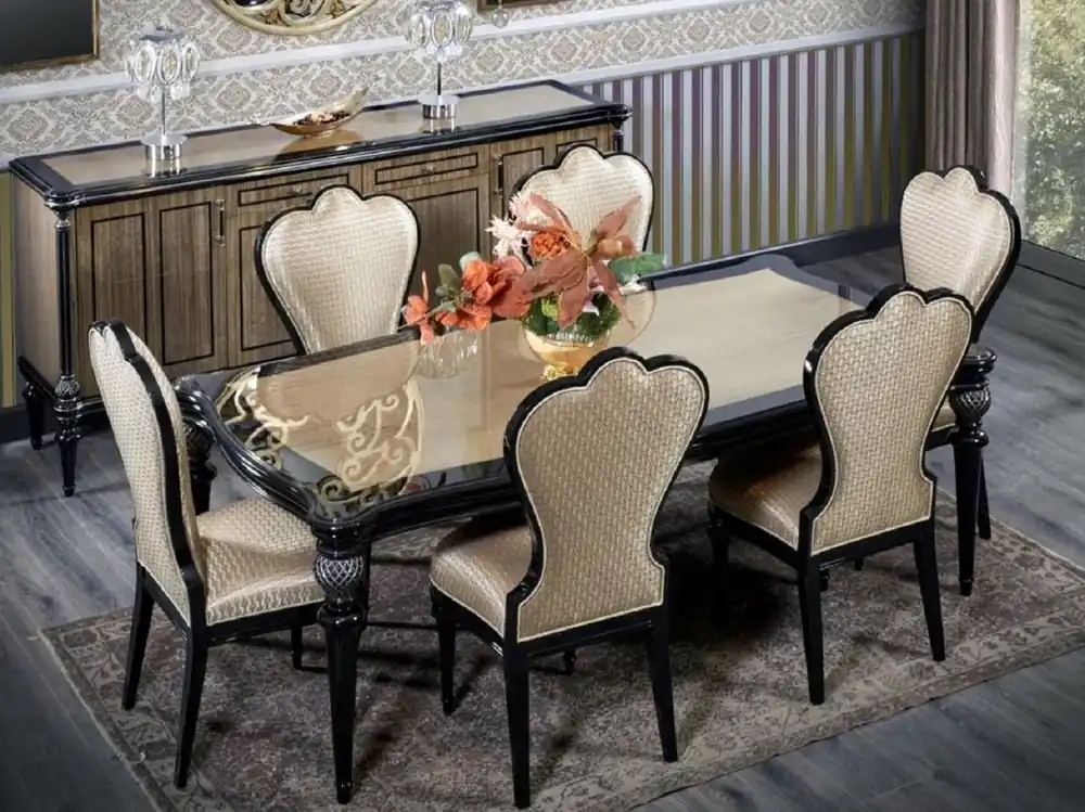 Casa Padrino set da pranzo barocco di lusso oro / nero - Mobili per sala da pranzo barocchi fatti a mano Markenprodukt