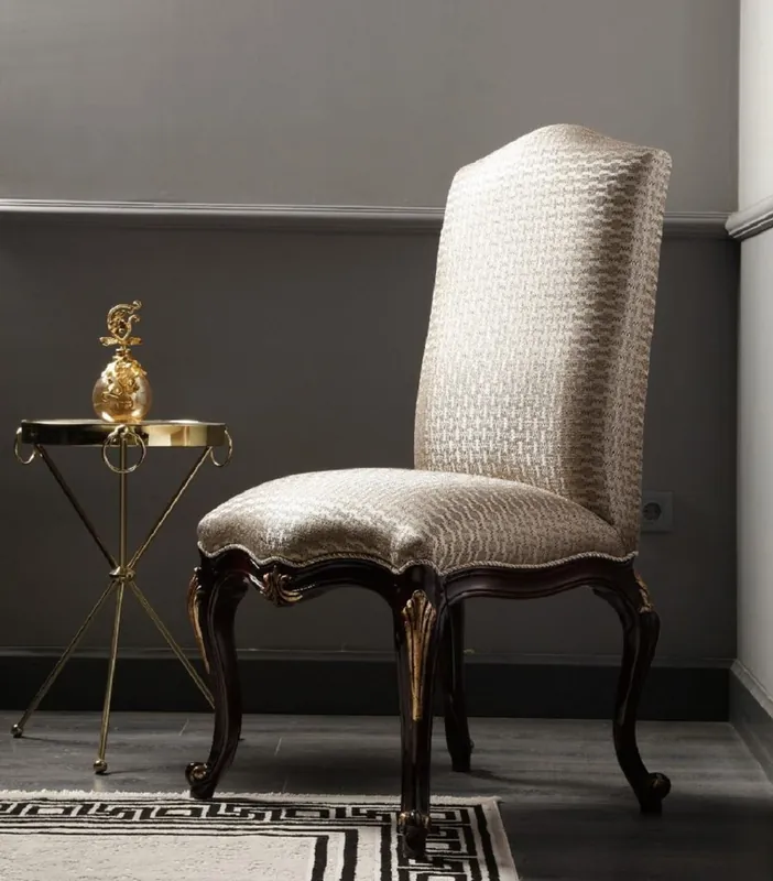 Casa Padrino sedia da pranzo barocco di lusso argento / marrone scuro / oro A. 116 cm - Mobili per sala da pranzo barocchi Neu