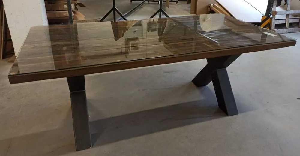 Casa Padrino tavolo da pranzo in stile country con piano in vetro marrone / nero 200 cm - Mobile rustico per sala da pranzo in stile country Schneller Versand