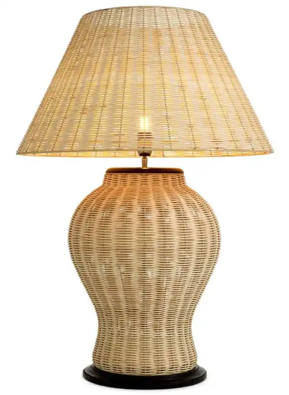 Günstig Casa Padrino lampada da tavolo di lusso in rattan naturale / nero Ø 66,5 x A. 96,5 cm